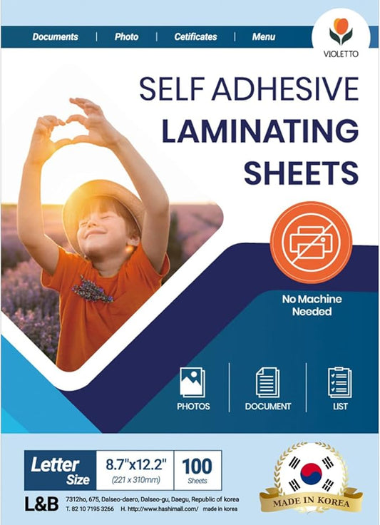 Self Stick Laminating Sheets 8.5 x 11 Inches, 4mil, Pack of 100, No Heat, No Machine, Peel and Stick Laminating Sheets, Self Adhesive Contact Paper, Self Sealing Clear Vinyl Stickers by VIOLLETO-DeskLoop Office