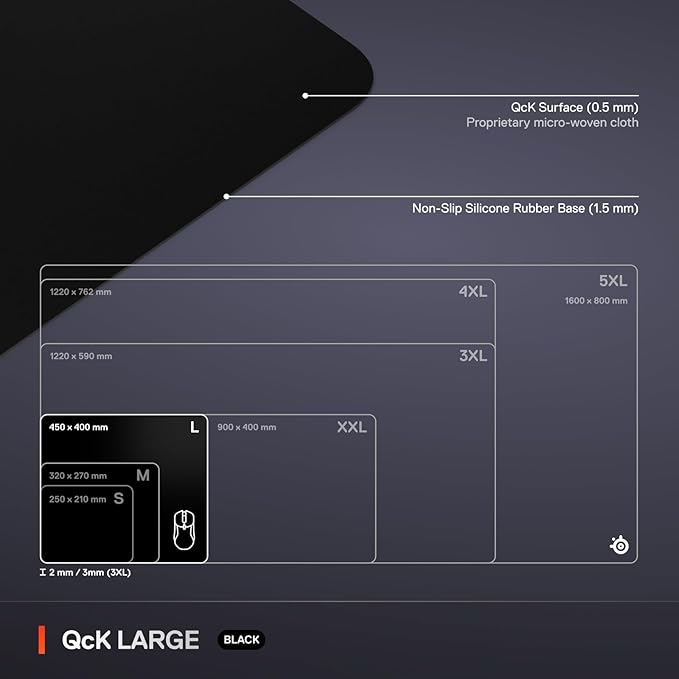 SteelSeries QcK Large Gaming Mousepad — Black — Non-Slip Silicone Rubber Base — - Image 5
