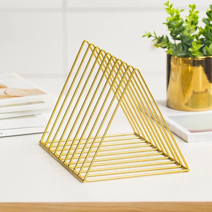 Sooyee 9 Slot Gold Magazine Holder, Desktop File Sorter Organizer Triangle - Image 2