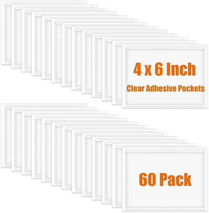 60 Pack Clear Self Adhesive Label Pockets, Label Holders Index Card Pockets by IheDovb