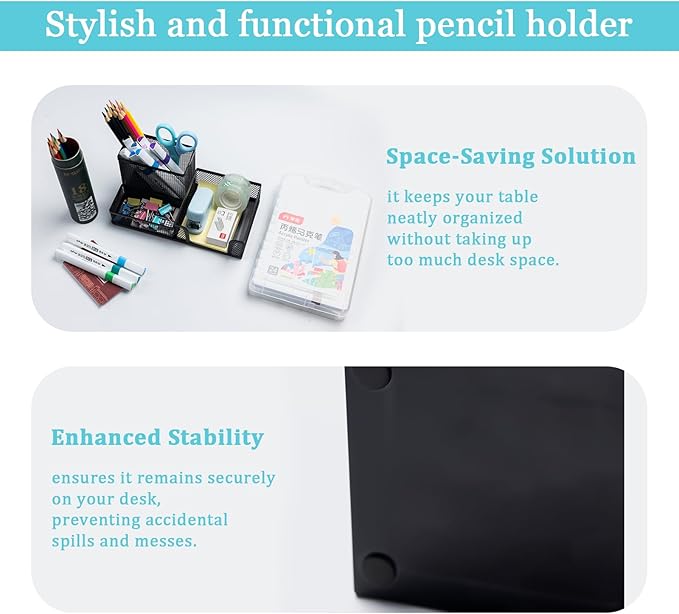 4 Pieces Mesh Pen Holder Desk Organizers and Accessories for Deskop Organizer,3 Compartments Black Pencil Holder for Office Supplies,Gifts for Colleague-DeskLoop Office