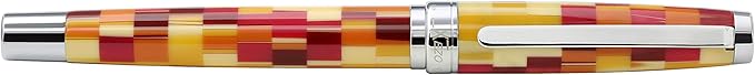 Xezo Urbanite Fountain Pen, Medium Nib. Retro Red, Yellow, Orange, and Cream Acrylic on Brass. Chrome Plated. Limited Edition and Serialized. No Two Alike-DeskLoop Office