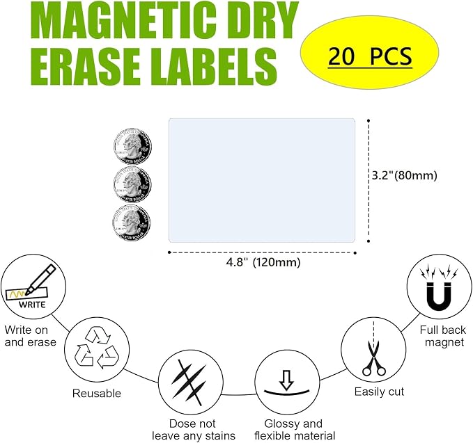 STTMGN Dry Erase Big Magnetic Labels, Large Write On Magnets Name Plates Sticker - Image 3