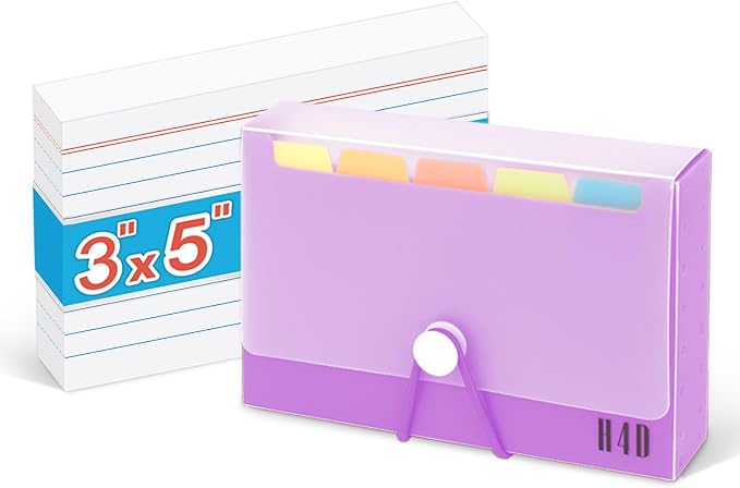 H4D 3x5 Index Card Case with 100 Heavyweight Ruled Index Cards and Dividers by H4D