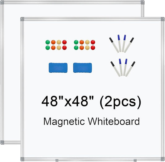 H-Qprobd 4' x 4' (2 Pack) Dry Erase Board for Wall Magnetic Presentation Whiteboard with Long Pen Tray, Wall-Mounted White Boards for Home, Office & School-DeskLoop Office