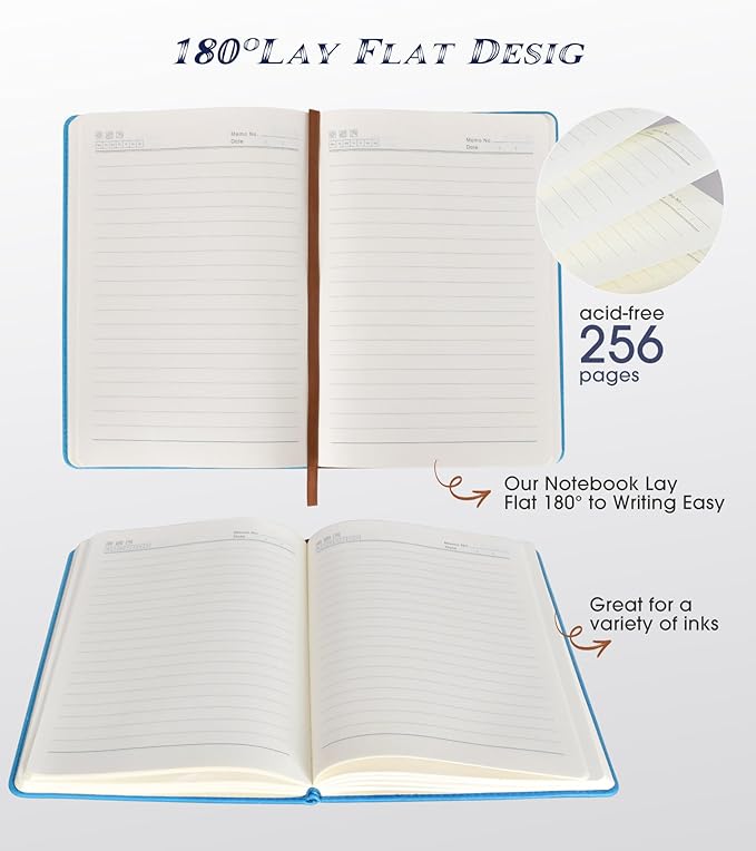 Lined Journal Notebook for Women Men,256 Pages A5 Hardcover Leather Journals for Writing,Travel,Business,Work & School,College Ruled Notebooks for Note Taking,Diary Notepad 5.7"×8.3" blue-DeskLoop Office