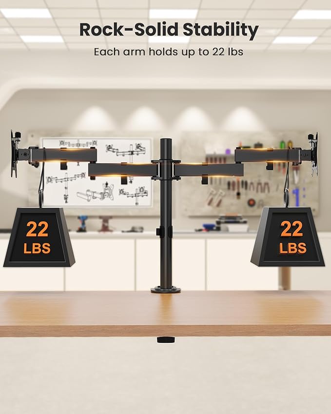 ErGear Dual Monitor Stand, Heavy-Duty Monitor Mount for 17″–32″ Monitors, Flexible Arms with Easy Dual-Monitor Alignment, Sturdy Stepped Arm Design for Superior Support, Supports 22 lbs per Arm-DeskLoop Office
