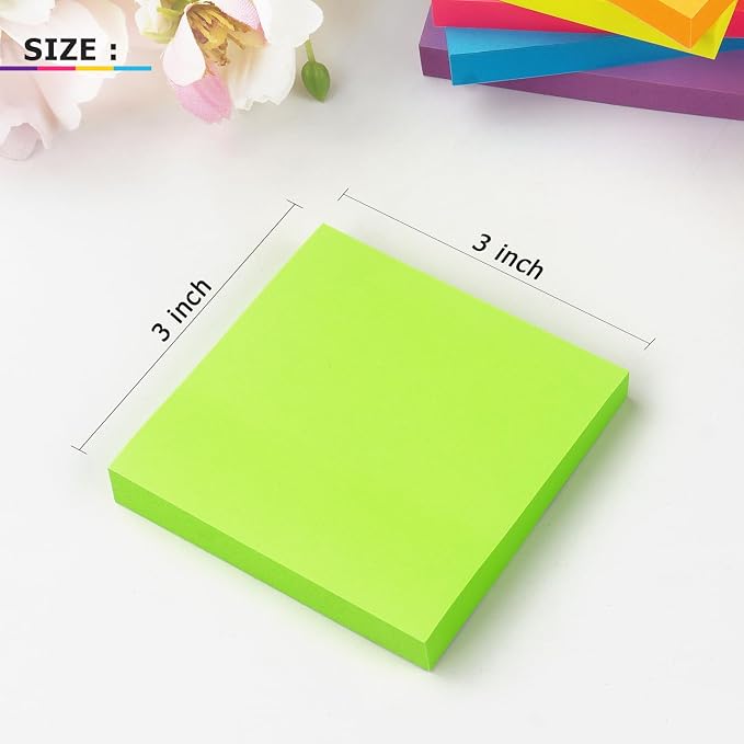Winner Aura 3x3 Inch Bright Colors Self-Stick Sticky Notes, 6 Pack, 100 Sheets - Image 2
