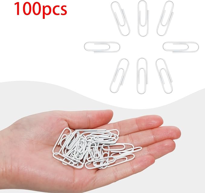 100 Pcs White Paper Clips, 1.1 Inch Colorful Paperclips | Vinyl Coated - Image 3