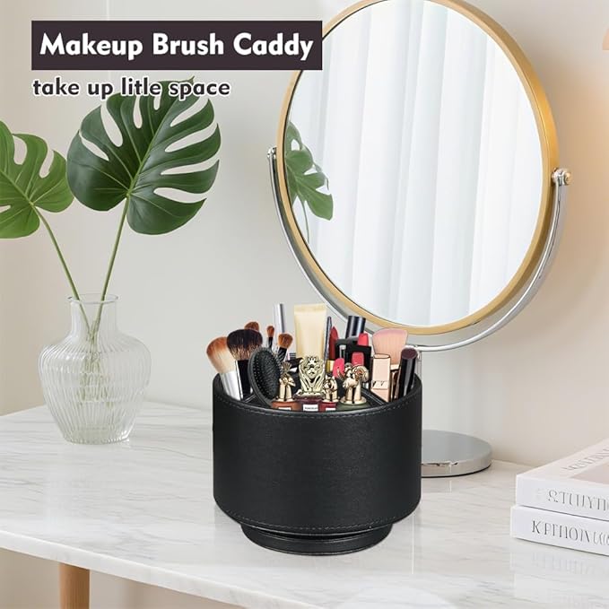 Fanousy 360° Rotating Pen Holder for Desk, Leather Pencil Pen Organizer Remote Control Holder Table Desktop Nightstand Organizer Caddy Storage, Office Desk Organizers And Accessories 5.5x5.5x4.0 Inch-DeskLoop Office