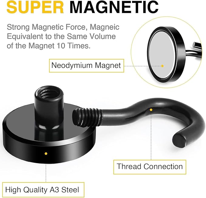 DIYMAG Black Magnetic Hooks, 50 LB Heavy Duty Strong Magnets - Image 3