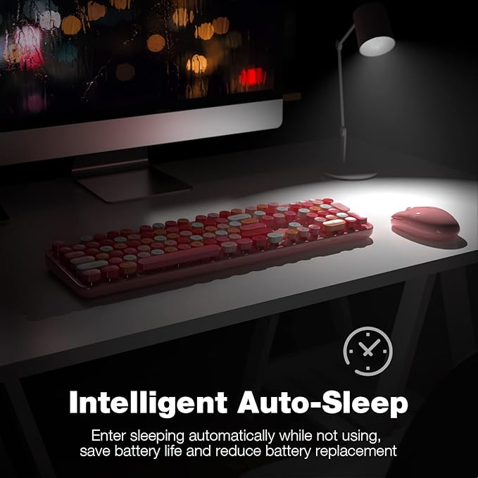 Wireless Keyboard and Mouse Combo, 104 Keys Full-Sized 2.4 GHz Round Keycap Colorful Keyboards, USB Receiver Plug and Play, for Windows, PC, Laptop, Desktop (Pink)-DeskLoop Office