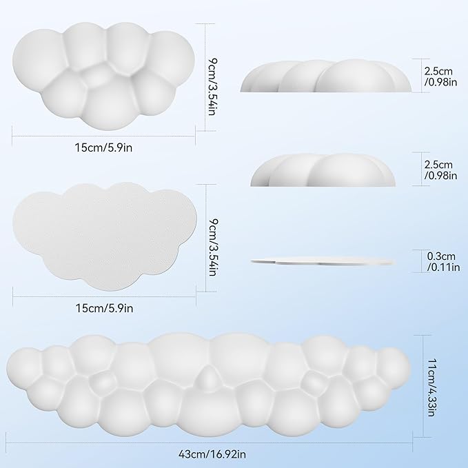 TECKNET Cloud Keyboard Wrist Rest Set, Cloud Wrist Rest - Image 2