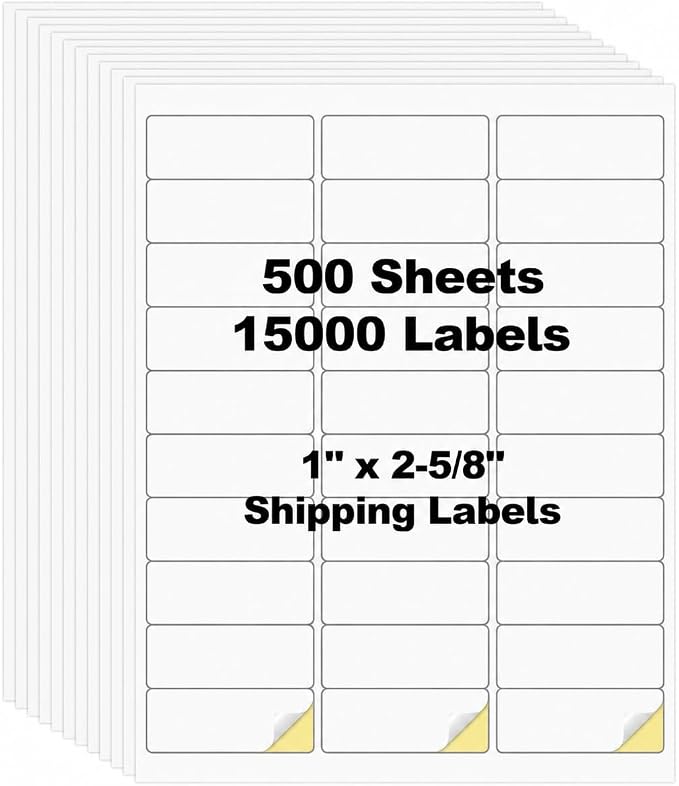 500 Sheets 15000 Pcs 30 Up 1" x2-5/8 Shipping Address Barcode Labels by Risepekt