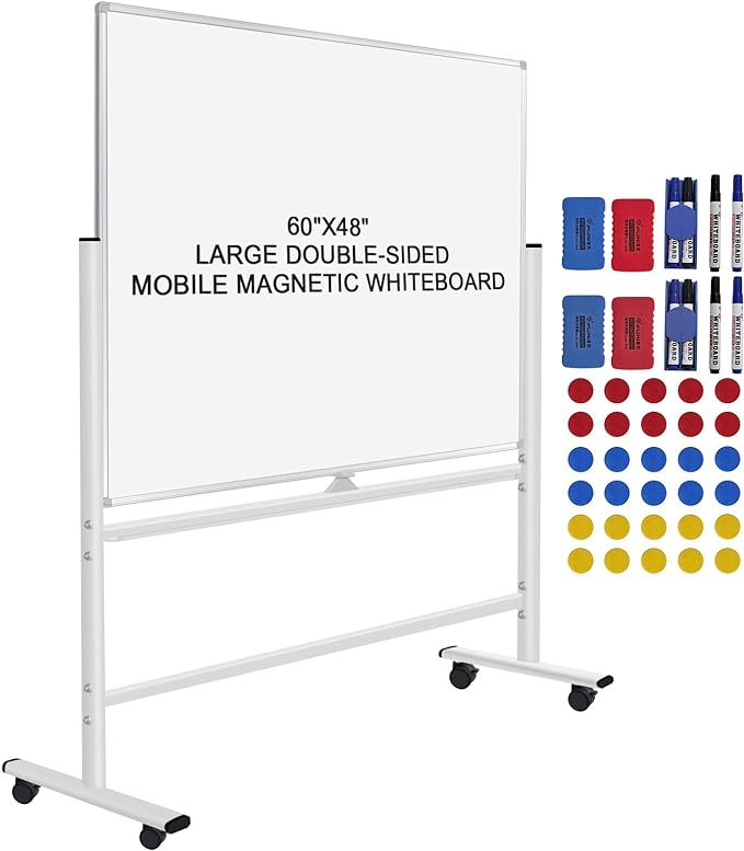 H-Qprobd 60"x48" Mobile Whiteboard Double-Sided Magnetic Dry Erase Board on Wheels - Comercial Rolling White Boards with Sturdy Stand for Home, Office & School-DeskLoop Office