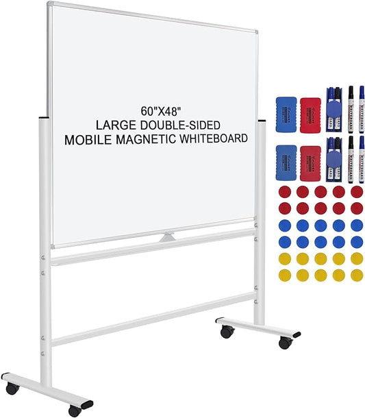 H-Qprobd 60"x48" Mobile Whiteboard Double-Sided Magnetic Dry Erase Board on Wheels - Comercial Rolling White Boards with Sturdy Stand for Home, Office & School-DeskLoop Office