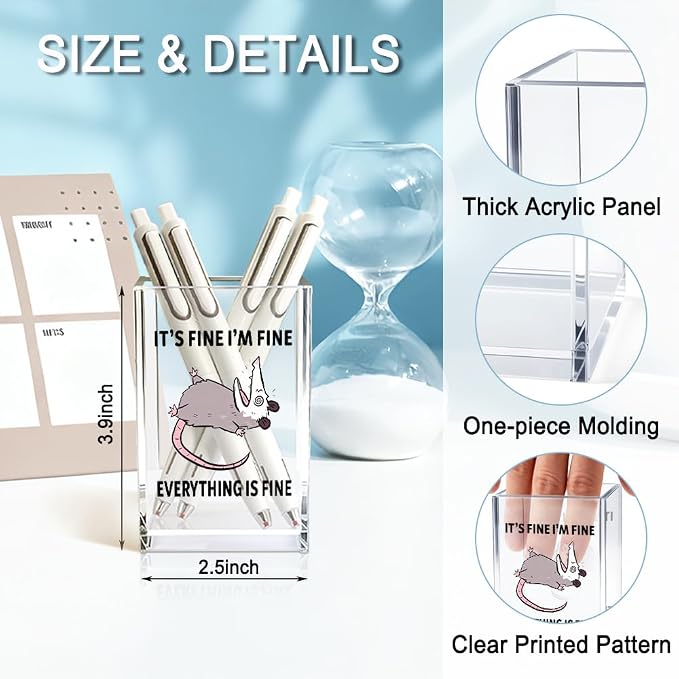 QYUVK It's Fine I'm Fine Everything Is Fin Acrylic Makeup Brush Pencil Holder - Image 2