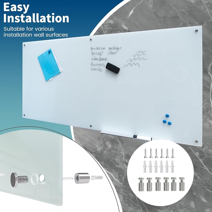 Magnetic Glass Whiteboard 36"X72" Dry Erase Board White Board Wall Mounted - Image 5