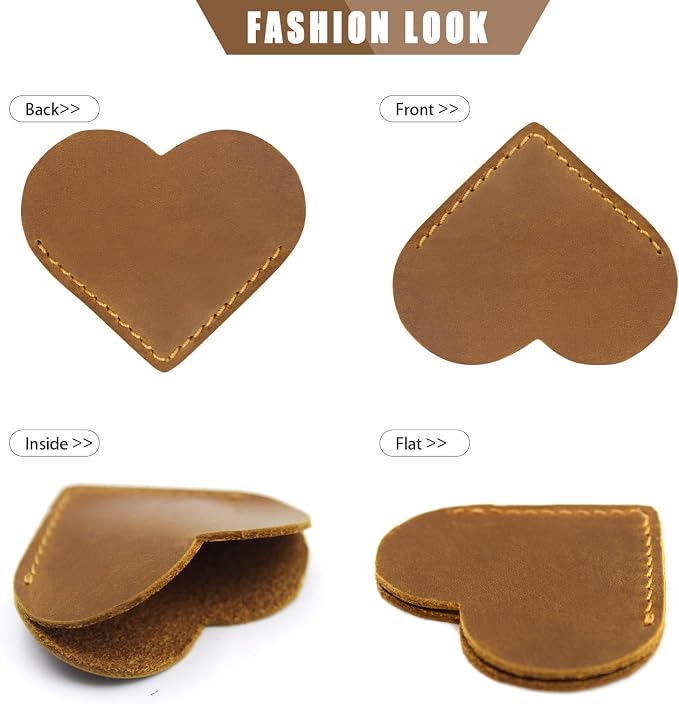 Jack&Chris Genuine Leather Heart Bookmark, Handmade Stitched Corner Page - Image 4