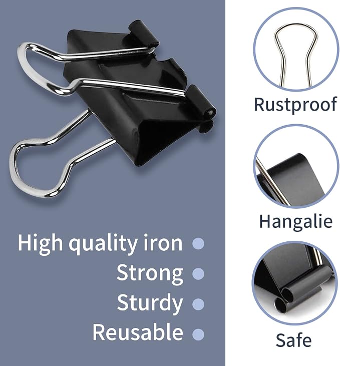 40 Pack Medium Binder Clips, 32mm 1-1/4 Inch Paper Binder Clips Clamps - Image 4