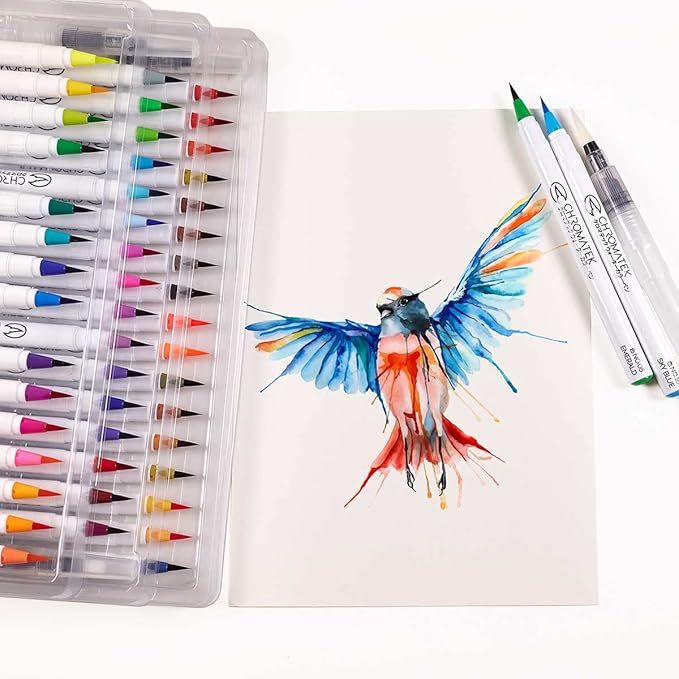 CHROMATEK 54 Watercolor Pens Set | Including 15 Page Pad & Online Video Tutorial Series | 4 Aquapens & 50 Unique Colors | Real Brush Pens | Easily Blendable, Vivid, Smooth | Professional Art Supplies-DeskLoop Office