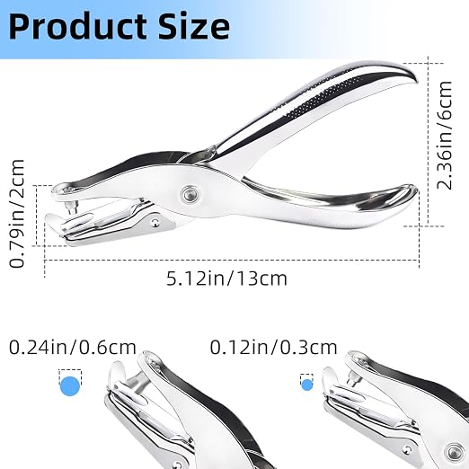 2 Pcs Hole Punch, Metal Single Hole Paper Punch Punchers, 1/4 Inch and 1/8 Inch - Image 3
