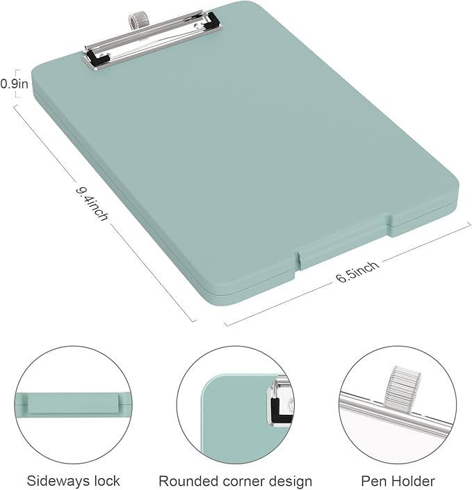 Piasoenc Small Clipboard with Storage, Clip Board with Pen Holder, Teal | A5 - Image 2