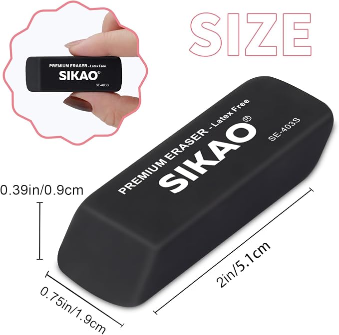 Black Erasers, 12 Pack Block Pencil Erasers | Latex-Free & Smudge-Free Beveled - Image 2