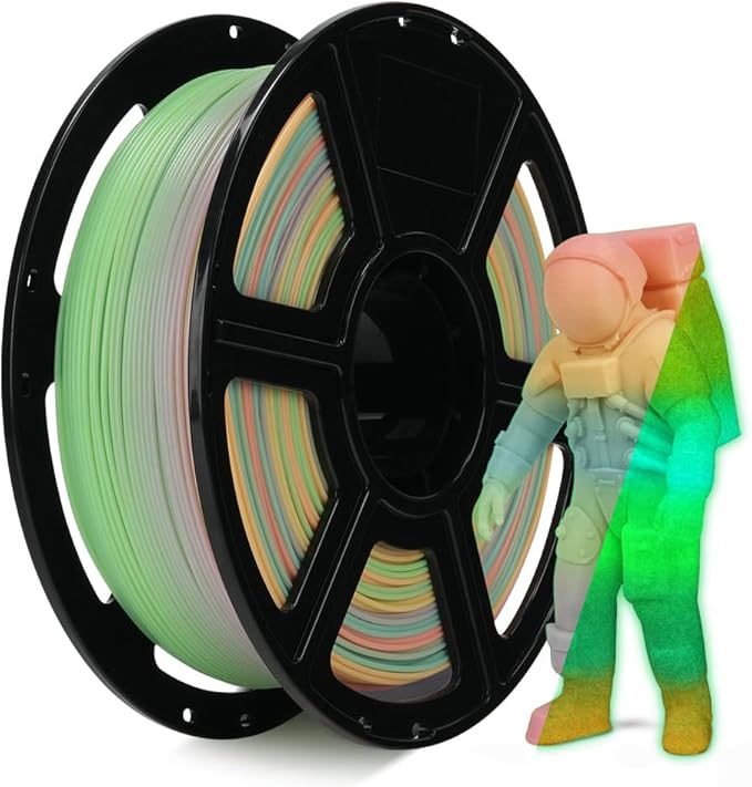 FLASHFORGE Glow in The Dark Rapid PLA Filament 1.75mm, Luminous Melody Fast Color Change Multicolored Rainbow Filament, Max 500mm/s High-Speed Printing, High Brightness and Long-lasting Glowing Effect-DeskLoop Office
