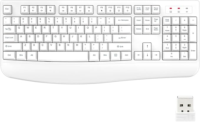 EDJO Wireless Keyboard, 2.4G Ergonomic Full Size Wireless Computer Keyboard with Wrist Rest for Windows, Mac OS Desktop/Laptop/PC（White）-DeskLoop Office