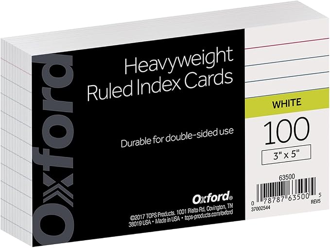 Oxford Heavyweight Ruled Index Cards, 100 Per Pack by Oxford