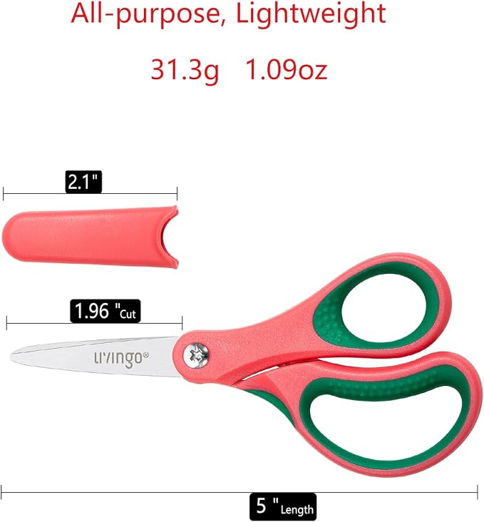 LIVINGO 5" Kids School Scissors: Small Safety Scissors Pointed Tip, Soft Handle - Image 2