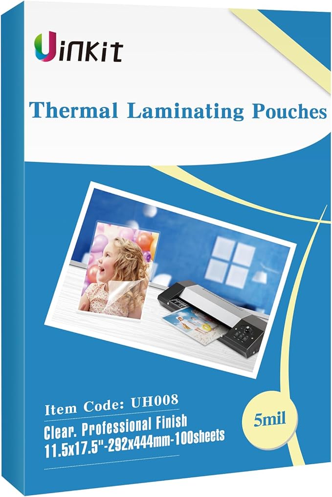 Uinkit 100Pack Thermal Laminating Sheets Hold 11x 17 Sheets 5mil Heavy Duty Laminating Pouches Menu Tabloid Size11.5X17.5 inches Lamination Sheets Paper for Laminator Clear Glossy Rounded Corner-DeskLoop Office