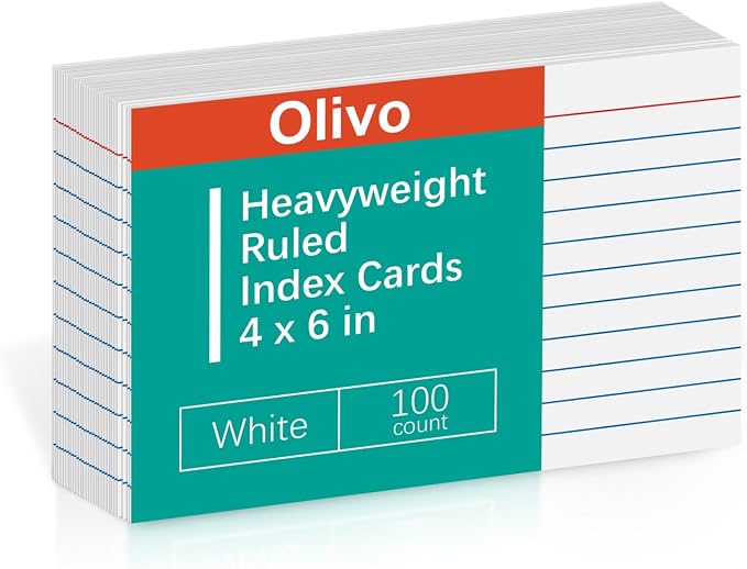 Index Cards 4x6 Lined Ruled Flash Note Cards 4" x 6", 220 GSM Heavy Weight by Unknown