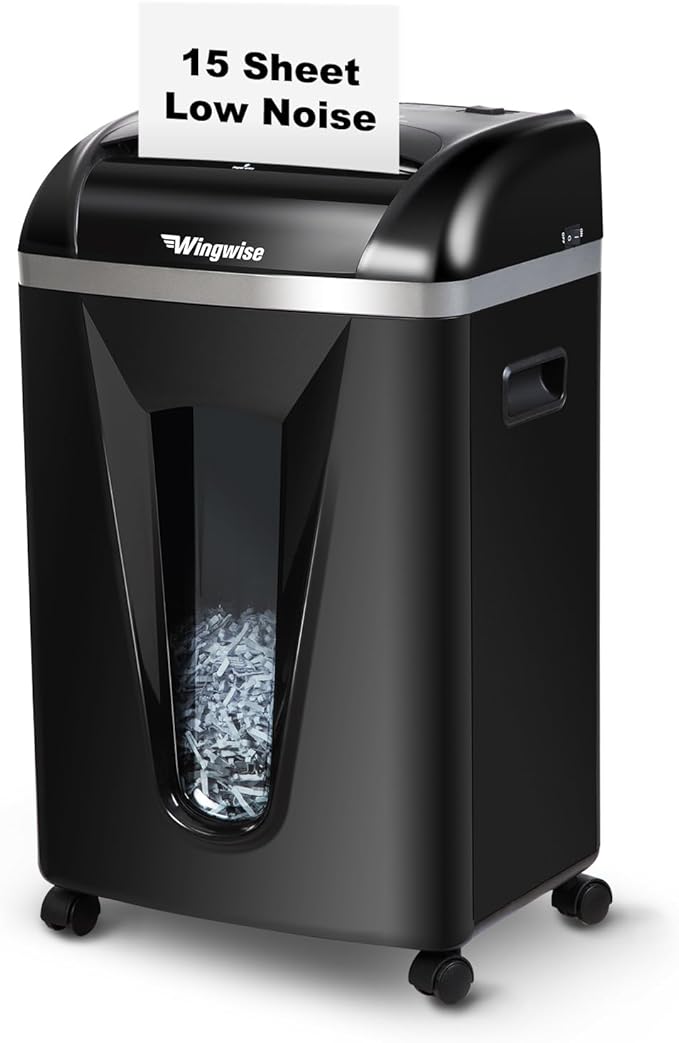 15-Sheet Paper Shredder with 58dB Quiet Operation, P4 Cross-Cut Security for Home Office, 15-Minute Run Time & 5.8-Gallon Bin – Shreds Credit Cards & CDs-DeskLoop Office