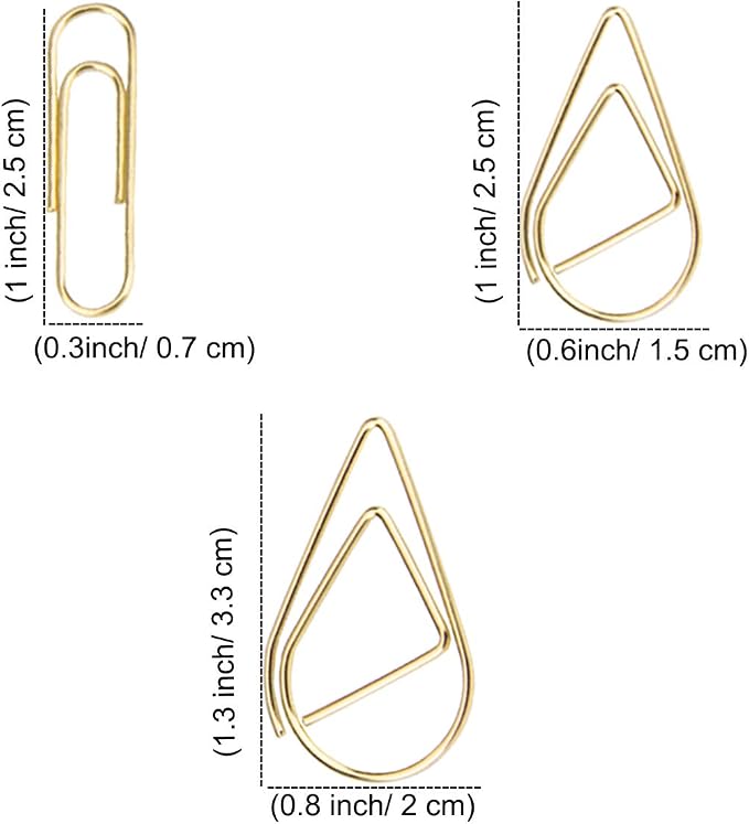 300 Pcs Cute Gold Paper Clips Assorted Sizes, Smooth Steel Wire Drop-Shaped - Image 4