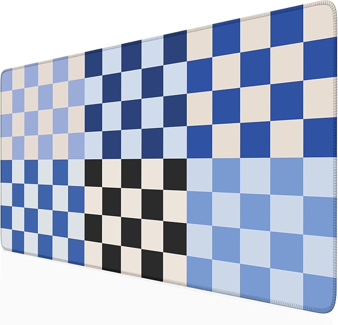 Checkered Desk Mat Blue Large Mouse Pad by Nasdalgias