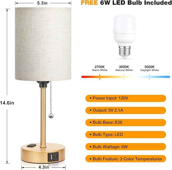 Dicoool Elegant Gold Bedside lamp - Image 4