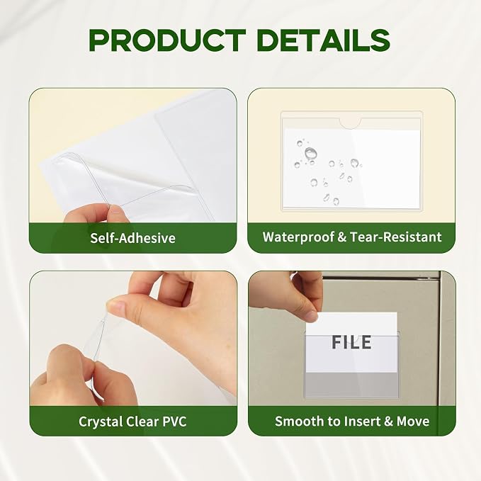 52 Pack Label Pockets for Storage Bins, 3x5 Sticky Index Card Holder, Goefun - Image 4