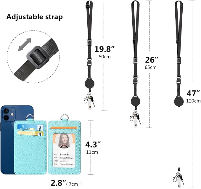 Leather Badge Holder and Adjustable Retractable Lanyards, Quick Release Buckle - Image 4