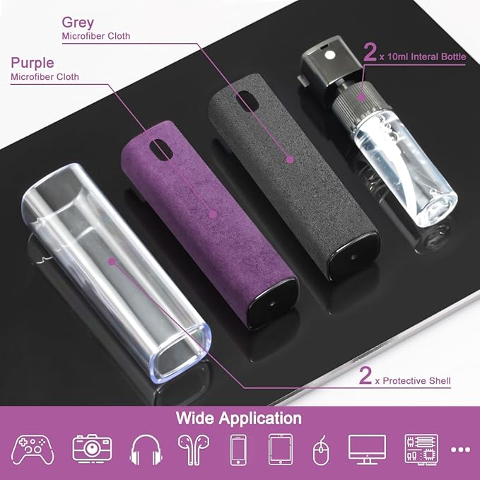 2Pcs Laptop Screen Monitor Cleaner Spray, walrfid Portable Phone Touchscreen and Car Screen Cleaning Kit for Cell Phones, Tablet, PC, Computer, iPhone, iPad, MacBook Pro - Grey and Purple-DeskLoop Office