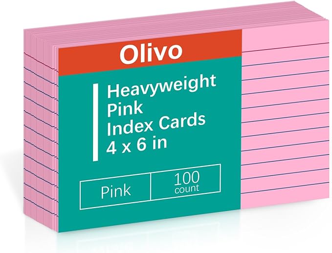Pink Index Cards 4x6 Lined Ruled Flash Note Cards 100 Count, 220 GSM Heavy by Unknown