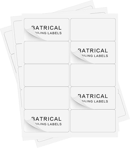 Batrical 2" x 4" Shipping Labels, 1000 Labels, Matte Finish, White, 10 per Sheet, 8.5" x 11" Sheet Size-DeskLoop Office