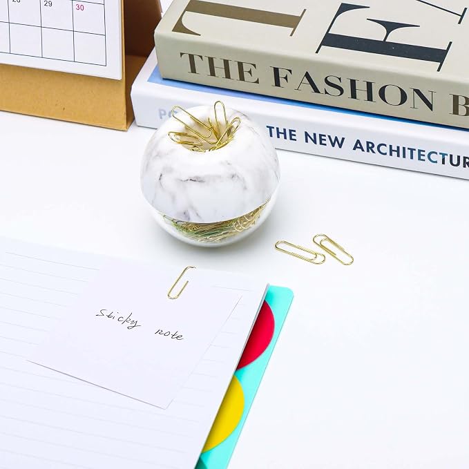 100pcs 28mm Gold Paper Clips Medium in White Marble Paper Clips Holder - Image 6