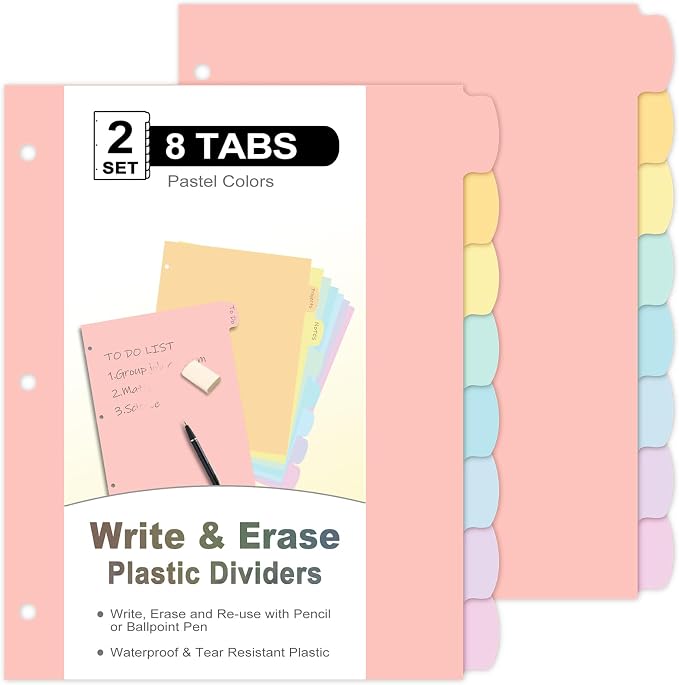 16 Count/2 Sets Write & Erase Binder Dividers by LRFWJS