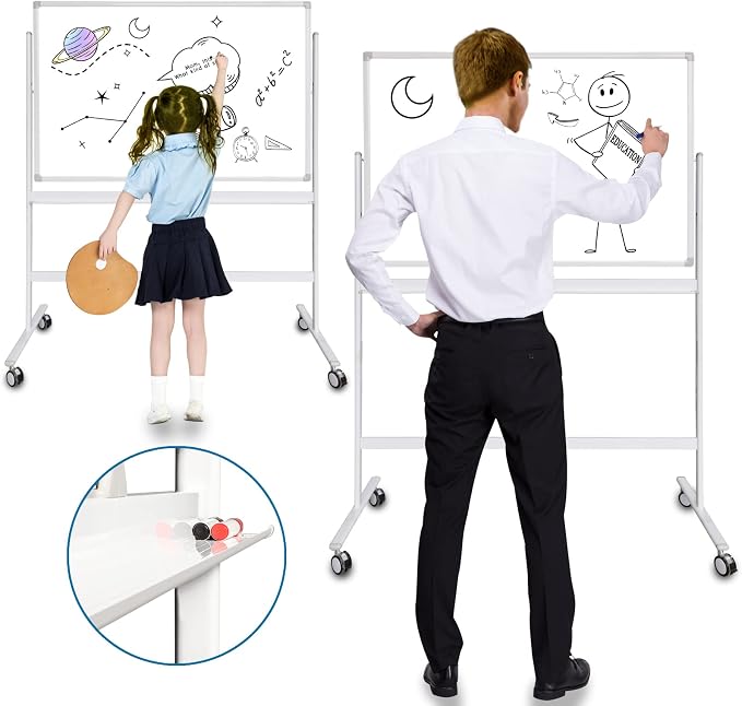 Adjustable Magnetic Mobile Dry Erase Board -48 x 32 Inches Whiteboard Stand - Image 4