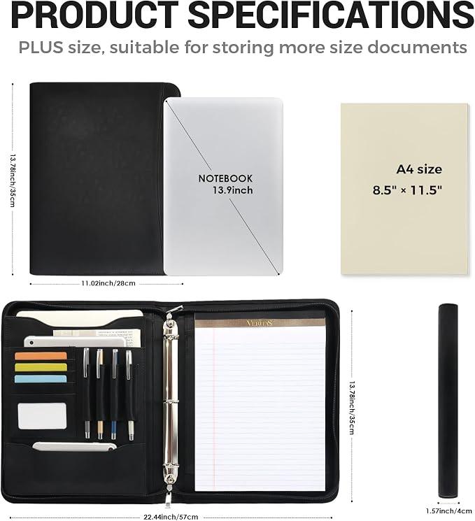 Faux Leather Zippered Padfolio - Image 3
