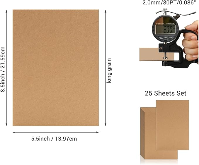 25 Pcs Book Board, Binder Board, Cover Board, Heavy Duty Chipboard for Book Binding, DIY Cardboard (Brown, 5.5 x 8.5 Inch 80PT)-DeskLoop Office