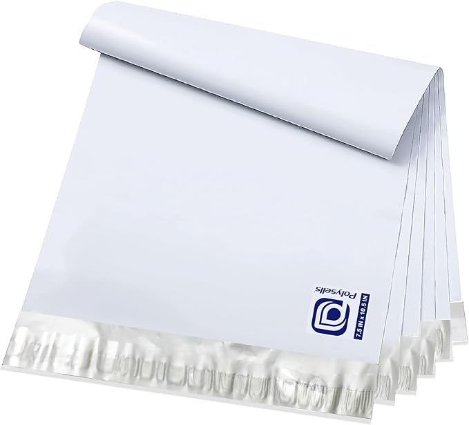 POLYSELLS 100 pcs 7.5x10.5 Inches White x Silver Poly Mailers Shipping Envelopes by POLYSELLS