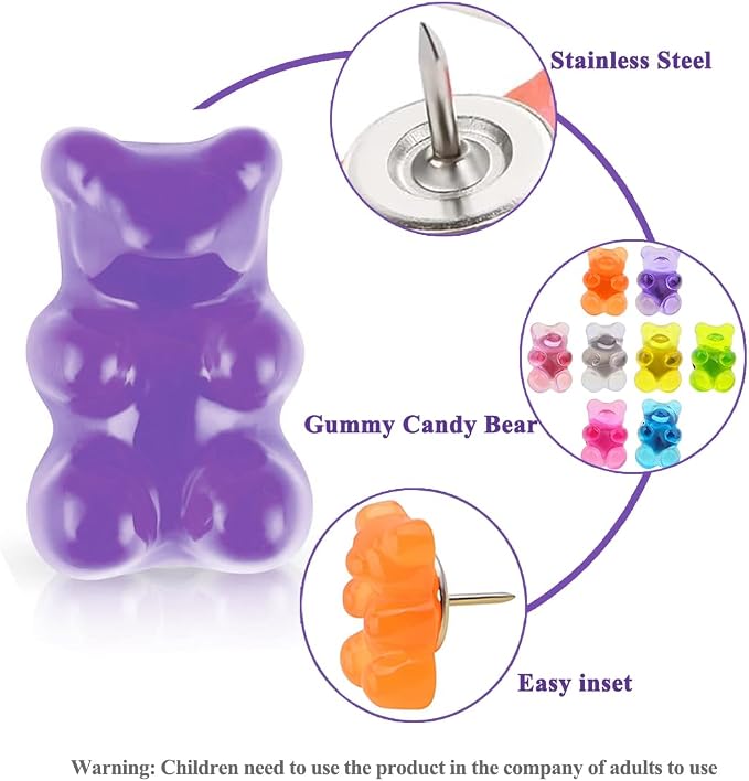 25Pcs Gummy Bear Cute Decorative Push Pins, Bulletin Board Tacks, Cork Board - Image 3